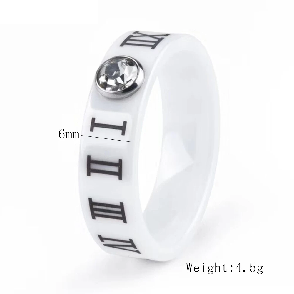 Fashion Ceramic Ring Party Gifts Roman Numeral Women Wedding Cool Band Number Black Jewelry Stainless Steel Rings With Crystal
