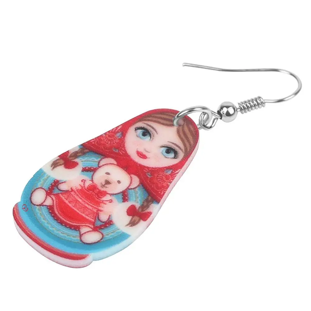 WEVENI Acrylic Bear Toy Russian Doll Earrings Dangle Drop Fashion Design Jewelry For Women Girls Ladies Teens Charms Gift