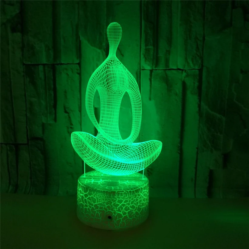 Creative 7 Color Flashing Acrylic 3D Meditation Yoga Night Light USB Crack Base Meditator Gradient LED Bedroom Sleeping Lamp