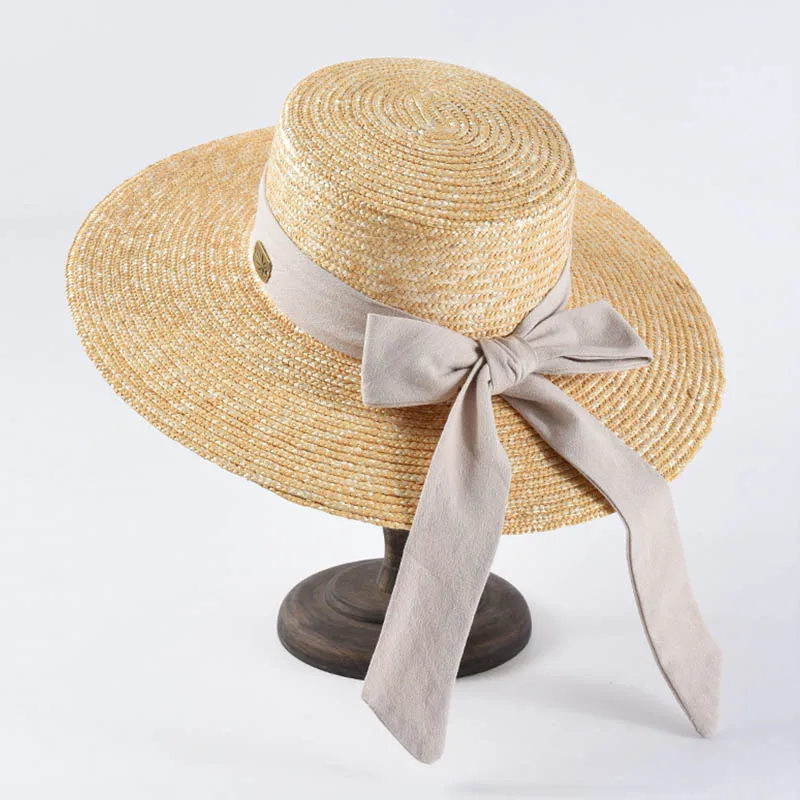 New Fashion Wide Brim Hat Summer Beach Wheat Straw Women Boater hat with Ribbon Bow for Vacation Derby Audrey Hepburn