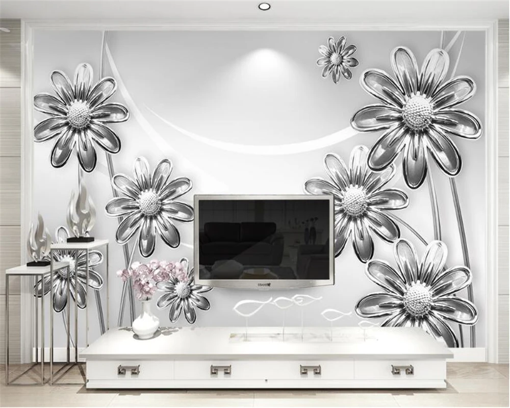 Beibehang Custom Wallpaper Living Room Bedroom Mural Stereo Relief White Chrysanthemum Flower TV Background 3d wallpaper mural