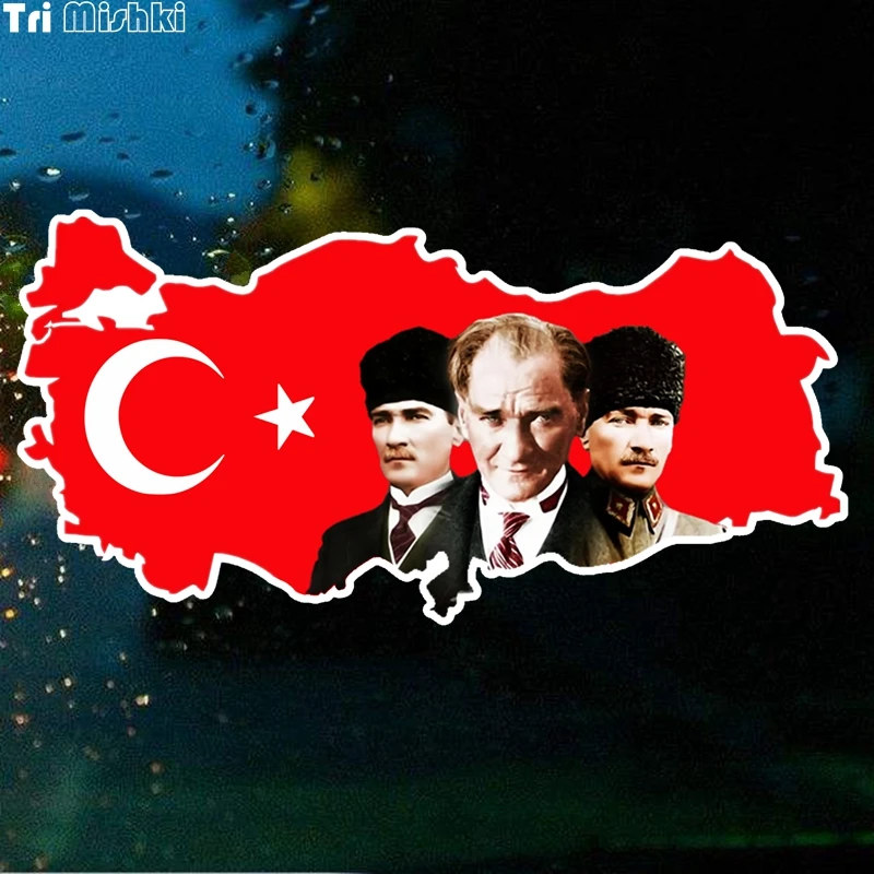 Tri Mishki WCS326 20*10cm Flag Map of Turkey and Mustafa Kemal Ataturk car sticker funny colorful auto automobile decals