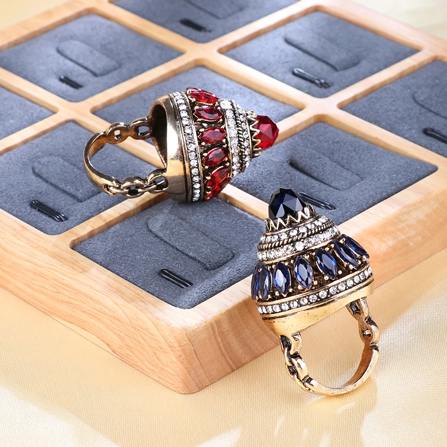 Luxury Natural Stone Crystal Crown Ring Boho Big Gold Tower Rings For Women Wedding Accessories Vintage Turkish Indian Jewelry