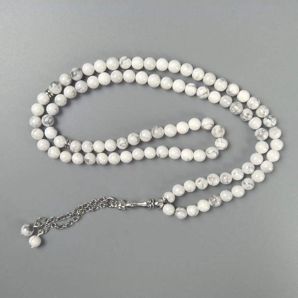 6mm 99pcs white howlite Muslim Prayer Beads Islamic Tasbih Allah Prayer beads Tesbih Islam Misbaha worry beads