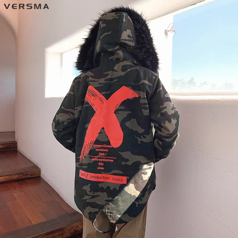 VERSMA High Street Camouflage Bomber Winter Jacket Coat Men Korean Harajuku Pilot Flight Oversized Thick Parka Men Dropshipping