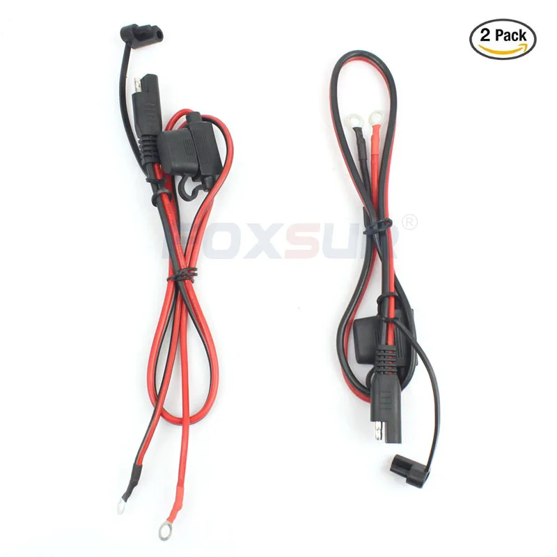 FOXSUR 2PCS Motorcycles or snowmobiles Battery Charger SAE Charge Cable, SAE Quick Disconnect plug to 12V Ring Terminal 15A Fuse