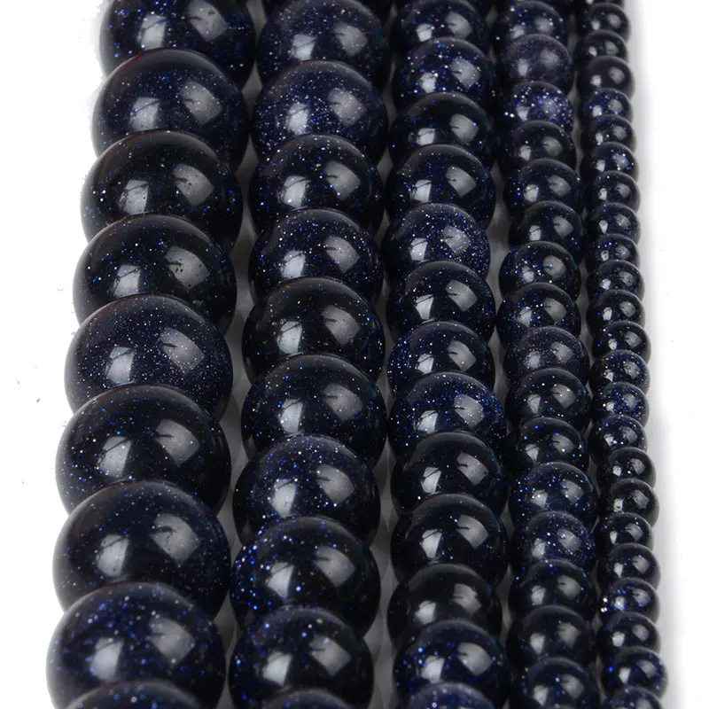 Chanfar 4 6 8 10 12mm Natural Gold Color Sand Stone Beads Loose Dark Blue Sand stone Round Beads for DIY Jewelry