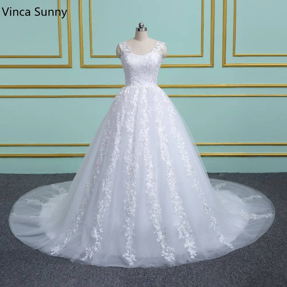 Vinca Sunny 2021 New Arrival white Ball Gown Wedding Dress Exquisite Lace Appliques Corset Tulle Bridal Gowns Custom Size