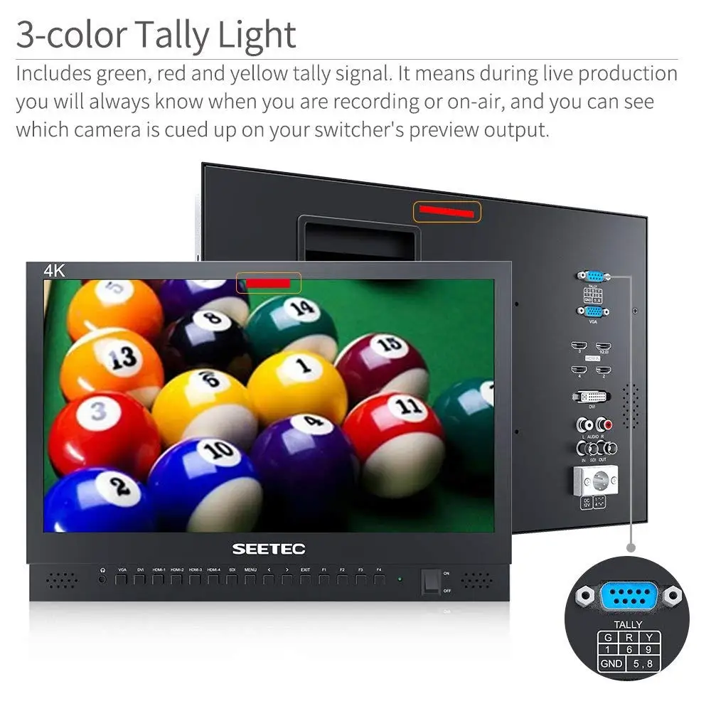 SEETEC 4K156-9HSD 15.6 Inch IPS 3G SDI Broadcast Monitor UHD 3840x2160 4K Video Monitor LCD 4x4K HDMI Quad Split Display VGA DVI