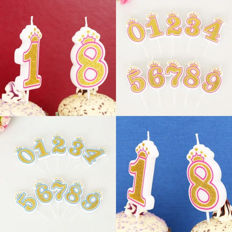 

New Creative Gold Pink/Blue Crown Birthday Number Candles 0-9 for Kids Adult Girls Boys Birthday Party Candles Cake Decorations