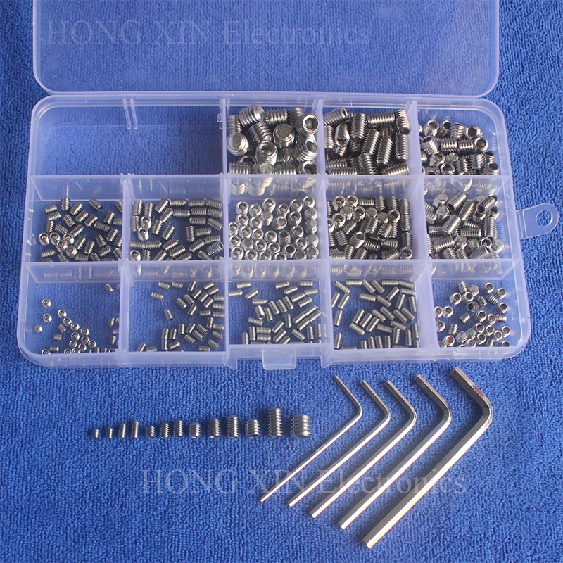 510Pcs M3 M4 M5 M6 M8 304 Stainless Steel Metric Thread Grub Screws Flat Point Hexagon Socket Set Screws Headless For Home Tools