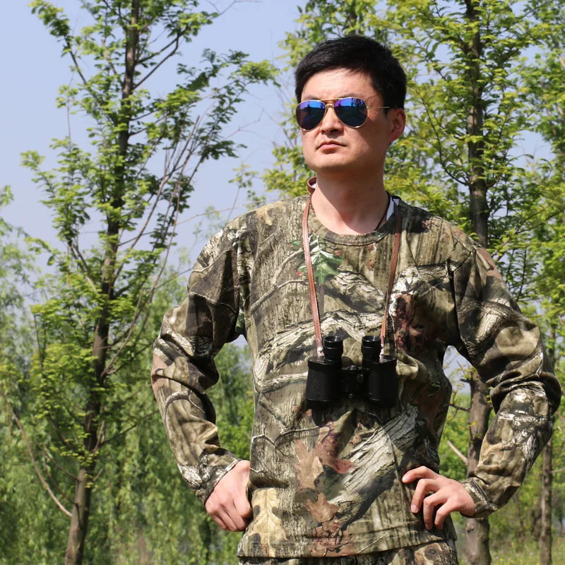 Cotton Breathable Bionic Camouflage Long Sleeve T-Shirt Pants Set Men Women Hunting Fishing Hiking Hooded T-Shirt Ghillie Suits