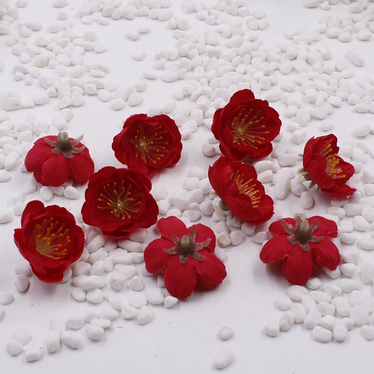 Mini cherry plum blossom artificial flower head Silk flowers Peach blossom DIY living room Decor Wedding Decoration 10pcs/bag