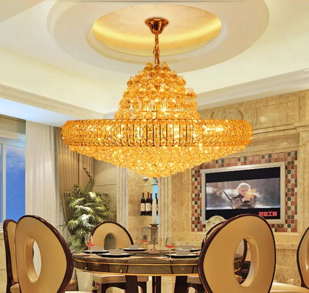 LED Golden Crystal Chandeliers Big Round Golden Chandeliers Lighting Fixture Crystal Drop Lights Lustres D75cm/D100cm AC90V-260V