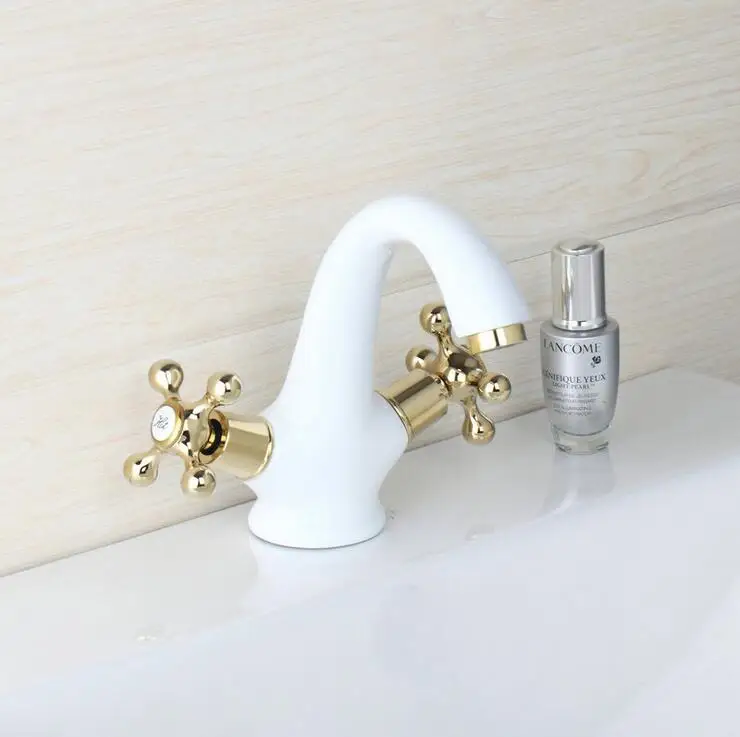 Baking white varnish basin faucet hot and cold, Antique wash basin faucet mixer water, Copper bathroom sink basin faucet white