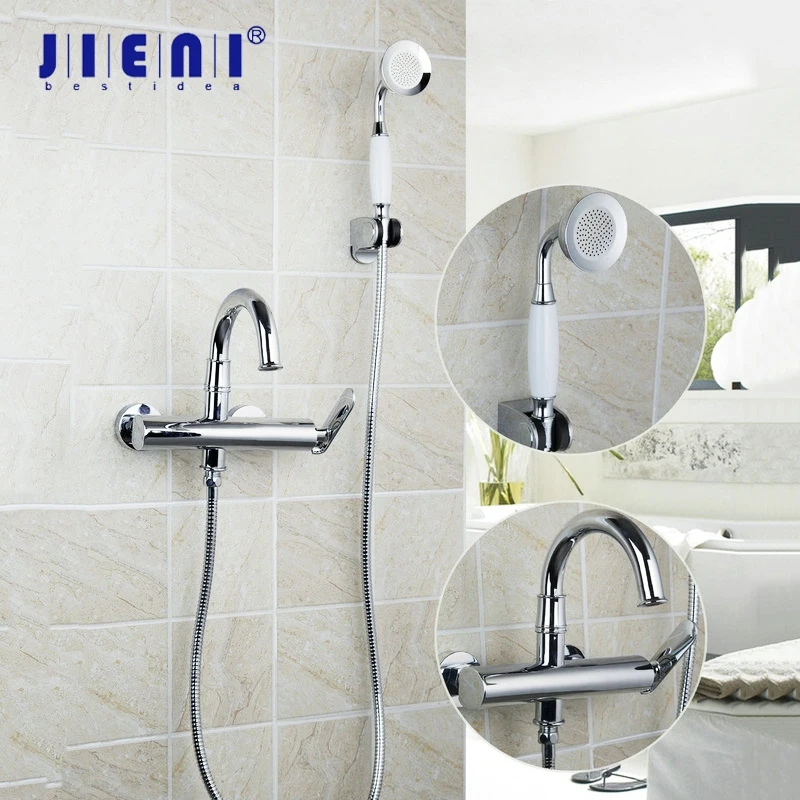 

JIENI Luxury Wall Mount Chrome Polish Gold Plated Ceramics Handshower Shower Bathroom Bathtub Basin Sink Brass Faucet Mixer Tap