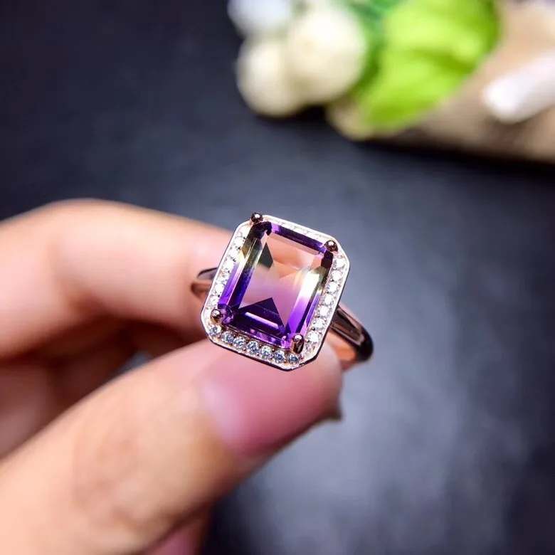 

Simple princess square Natural amethyst lady ring, 925 silver, novel craftsmanship, beautiful colors.