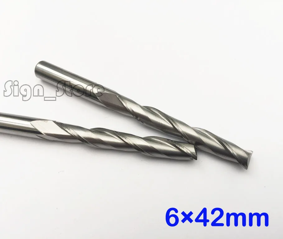 Free Shipping 5pcs 6mm * 42mm Carbide CNC Double Single Flute Spiral Bits,Machine Milling Cutter