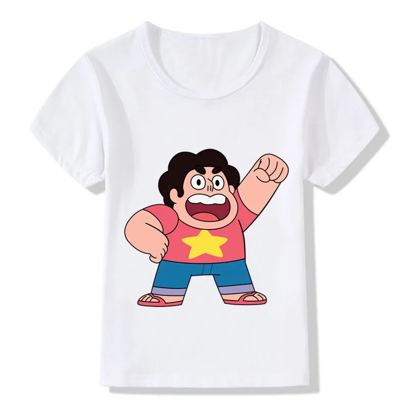 Children Cartoon Steven Universe Print Funny Steven Design T shirt Kids Summer Tops Boys and Girls White T-shirt,HKP5054