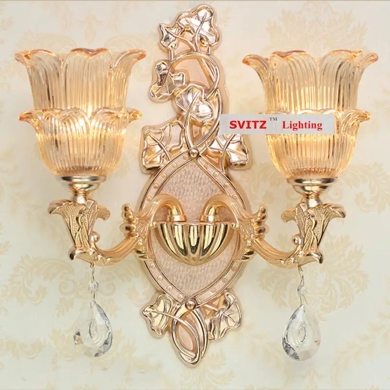 

hotel lobby Artificial marble wall light vintage crystal wall lamp living room colorful glass shade Guest room Led wall sconce