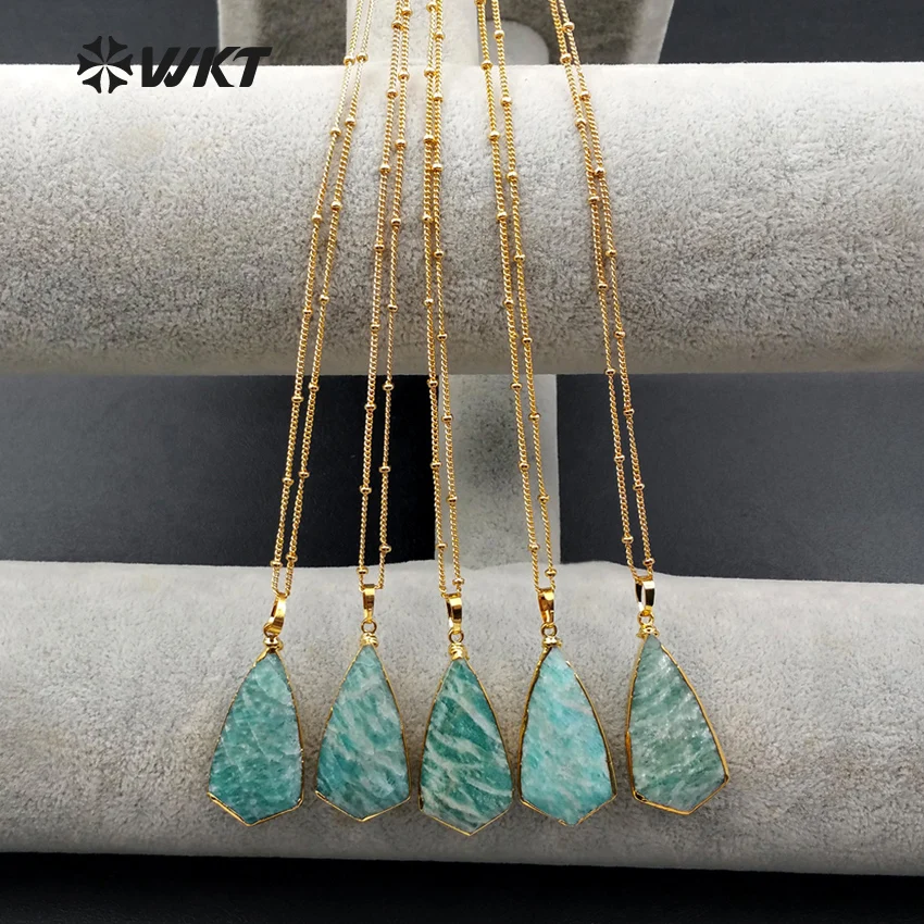 

WT-N997 Wholesale Custom Stunning Natural Amazonite Stone Necklace With Gold Stalite Beads Chain 5pcs/lot For Free Shipping