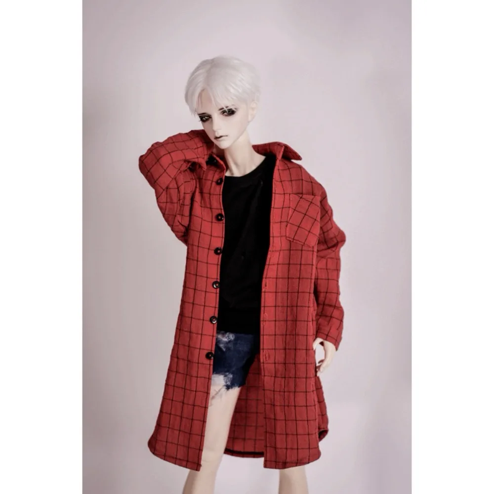 

BJD Red Checked Shirt Outfits Long Top Clothing For 1/4 1/3 SD17 70cm 17" 24" Tall MSD SD DK DZ AOD DD Doll HEDUOEP