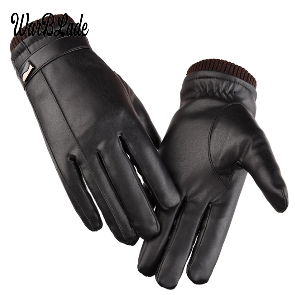 2018 New Men\'s Luxurious PU Leather Winter Driving Warm Gloves Cashmere Tactical gloves Black Drop Shipping High Quality