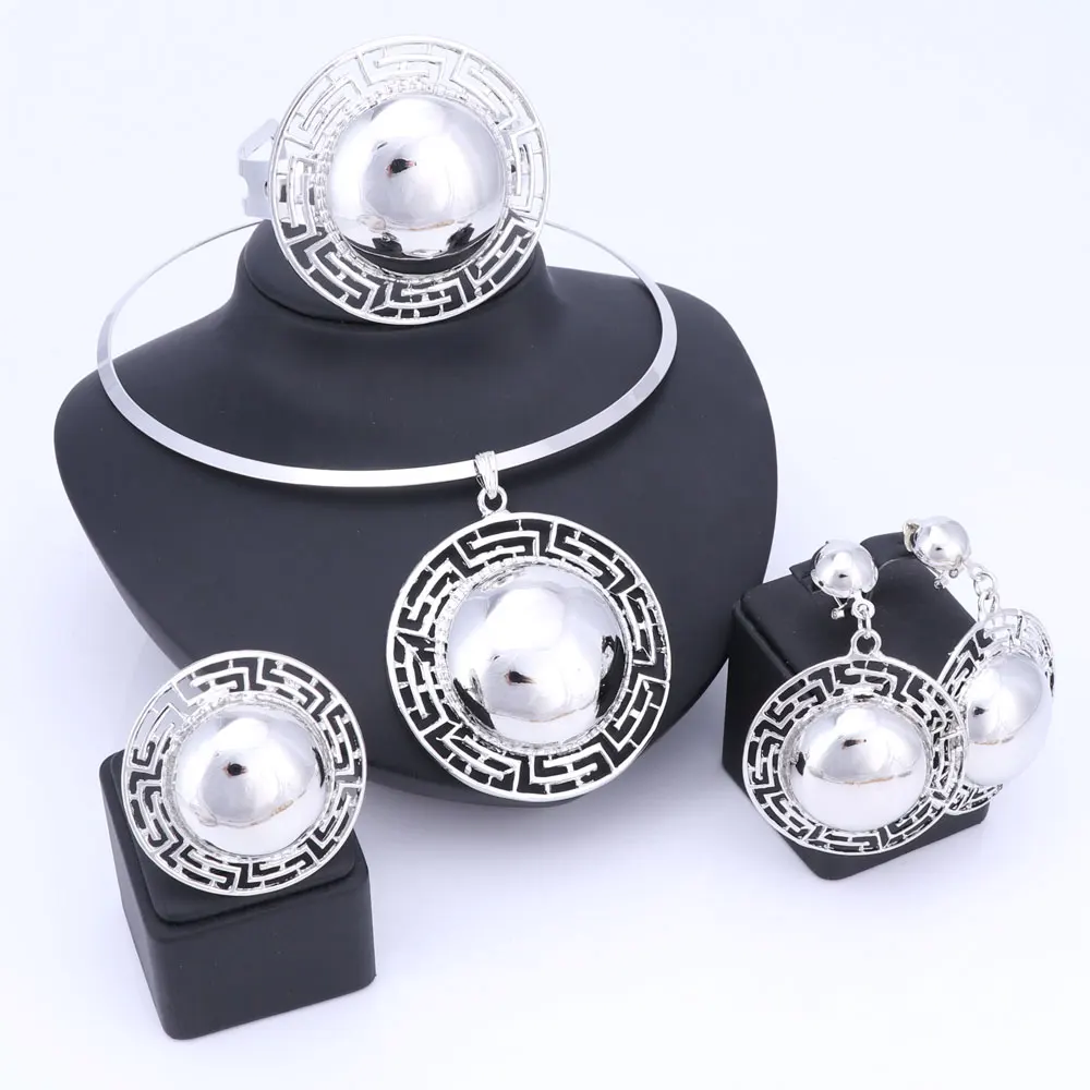 مجموعة مجوهرات على شكل مفتاح يوناني ذهبي اللون - خاتم على شكل قلادة على شكل متعرج للنساء للحفلات/الزفاف #4