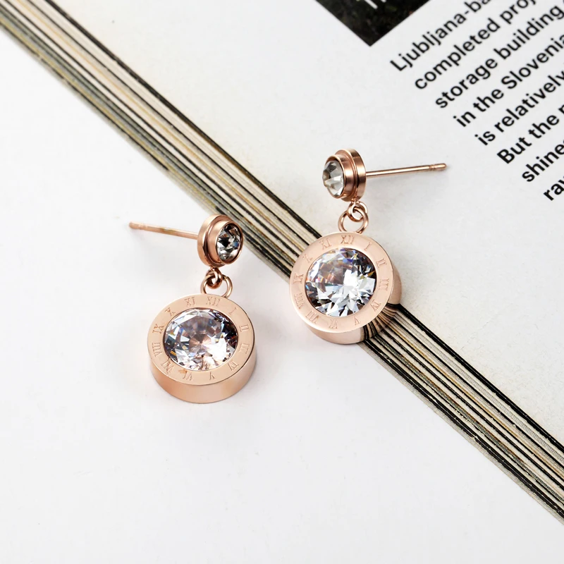 Mode Marke Schmuck Top Qualität Nette Zirkon Tropfen Ohrringe Titan Stahl Römischen Ziffern Ohrringe Für Frauen Beste Valentinstag Geschenk – Detail 4