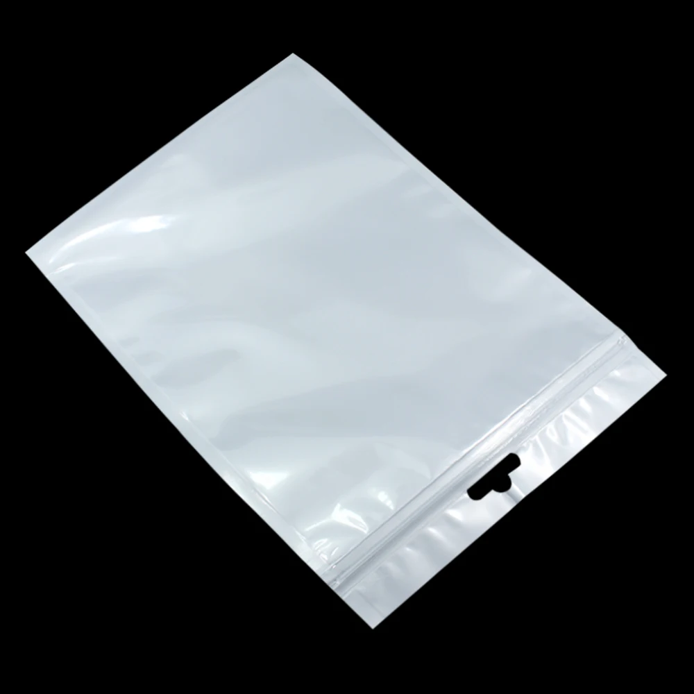 

25*35cm White/Clear Self Seal Zipper Resealable Plastic Retail Packaging OPP Poly Bag, Ziplock Zip Lock Bag Storage W/ Hang Hole