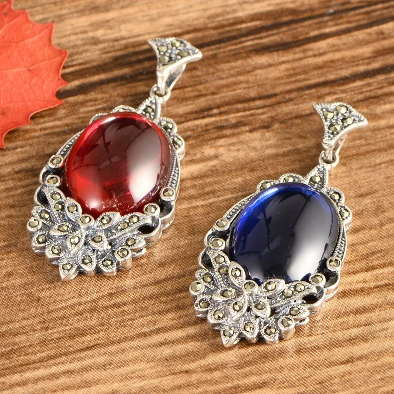 

925 sterling silver Thai silver blue corundum set Marc fashion ladies pendant free shipping