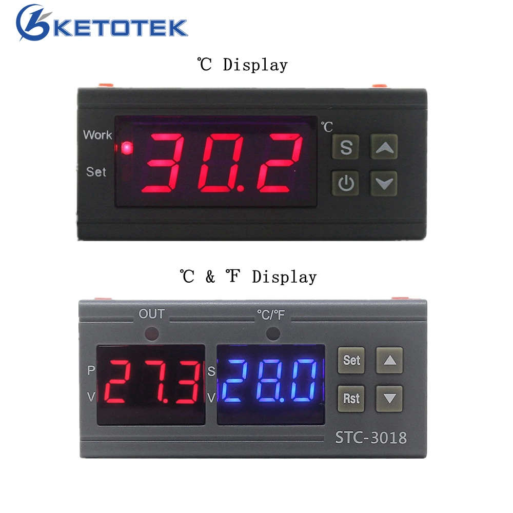 KT1210W STC-3018 Digital Thermoregulator Temperature Controller Thermostat with NTC Sensor Heating and Cooling Control