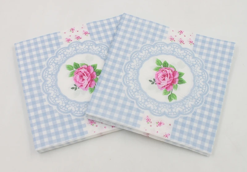 [RainLoong] Rose Check Lattice Paper Napkins Beverage Flower Party Tissue Cocktails Napkin Decoration Serviettes 33*33cm