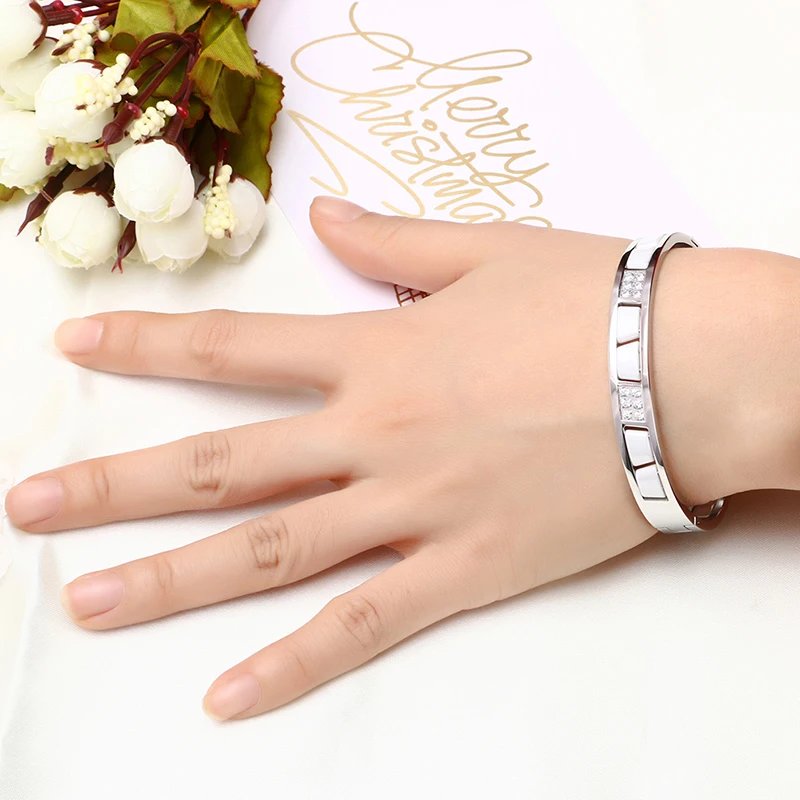 Black White Ceramic Stainless Steel Bracelet For Women 2018 New Arrival Crystal Rhinestone Women Bracelet Wedding Gift