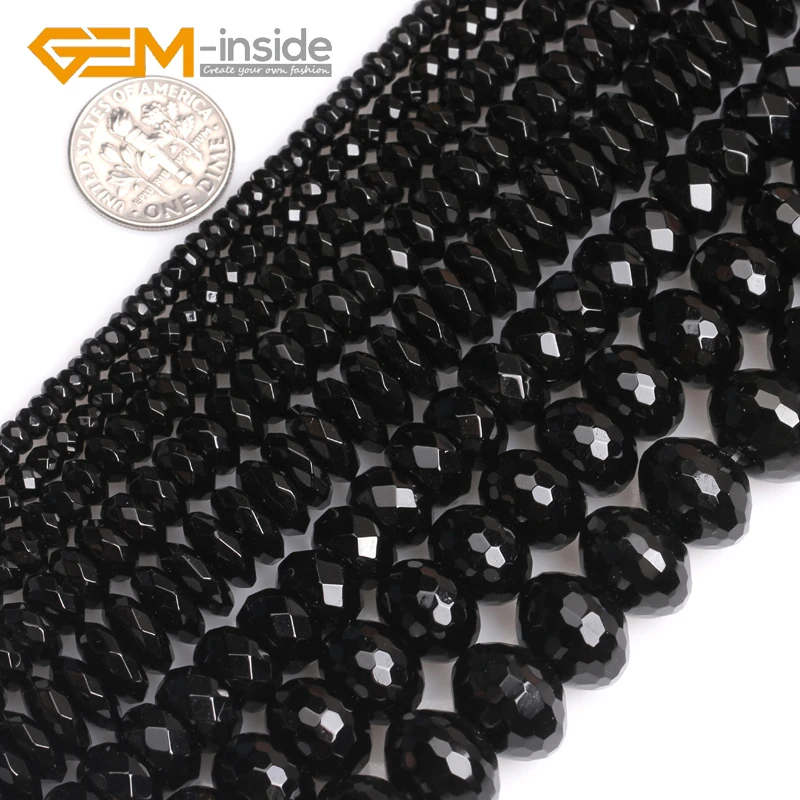 Natural Black Agates Smooth Faceted Surface Rondelle Shape Spacer Natural Bead For Jewelry Making Loose Beads 15 Inch Wholesale