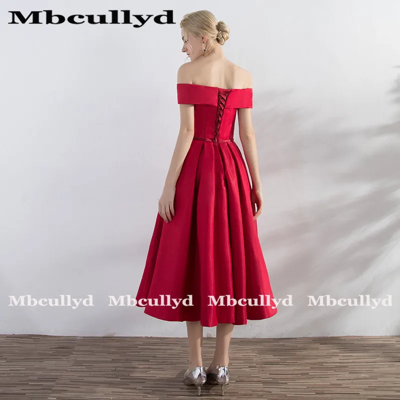 Mbcully-elegante vestido de fiesta rojo Simple para mujer, vestido Sexy de satén con hombros descubiertos para ocasión especial, vestido de gala, oferta barata, 2020