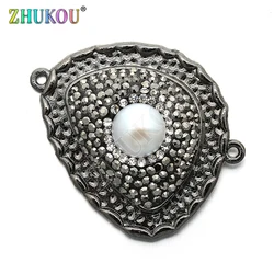 26*33mm Natural Pearl Paved Zircon Natural Gen Stone Beads Connectors for Diy Jewelry Findings, Model: VS216