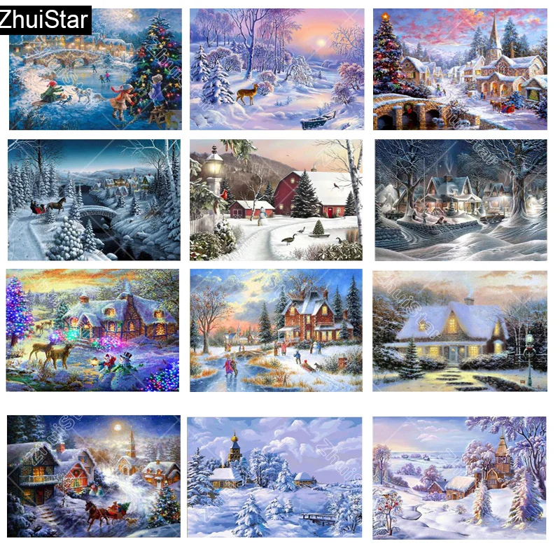 

5D Full Diy Diamond Painting Mosaic Handmade Winter Scenery Cross Stitch Diamond Diamond Embroidery Christmas Decor Landscape sh