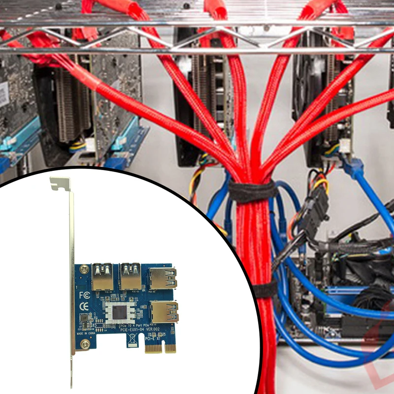 Cartão multimídia pcie 1 para 4, pcie 16x riser pci-e 1x para 4 usb 3.0 pci-e riser adaptador porta multimídia para mineração de bitcoin btc