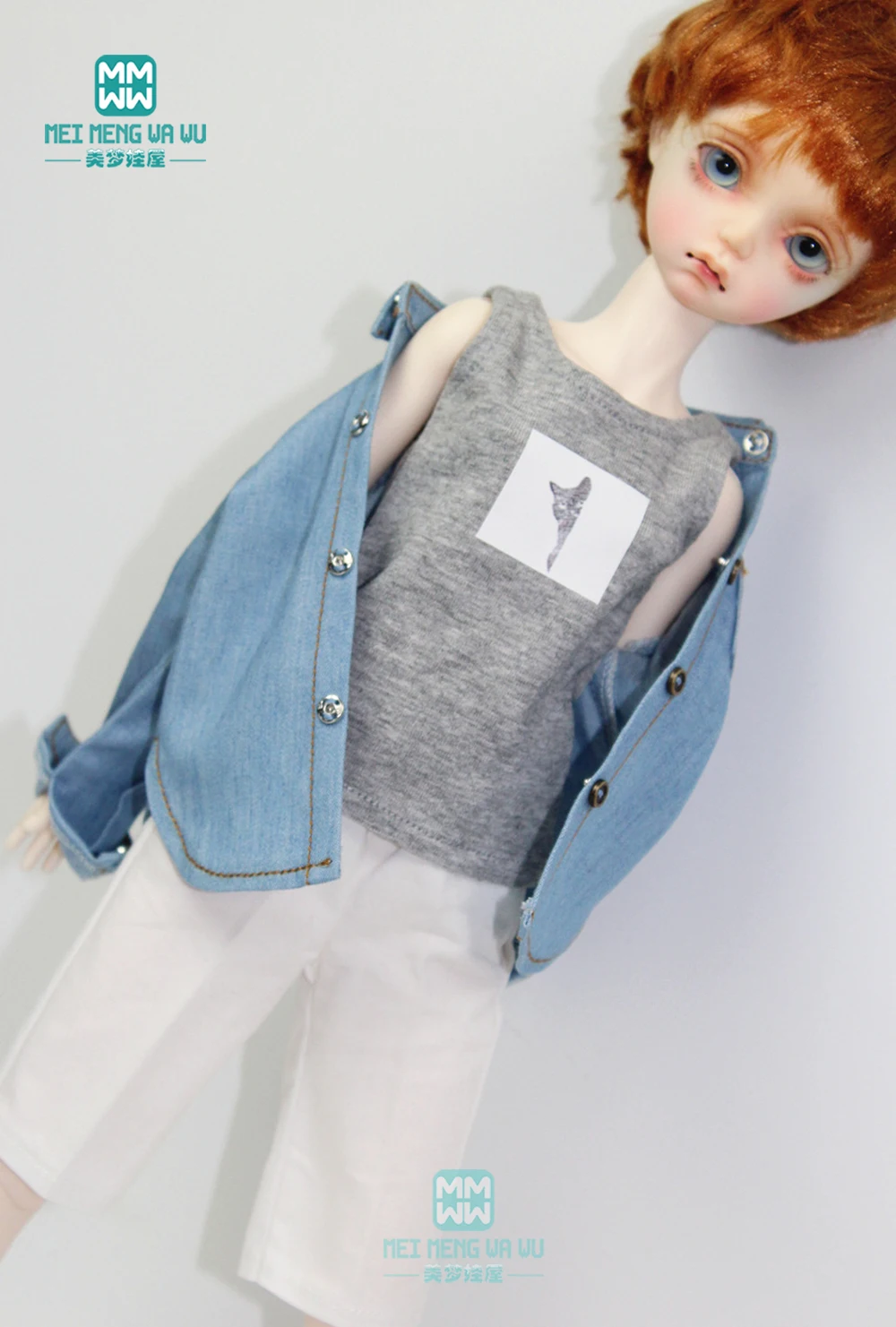 BJD Pakaian untuk Boneka Fit 43 Cm 1/4 BJD MSD Boneka Fashion Kotak-kotak Kemeja, Rompi, Celana Pendek