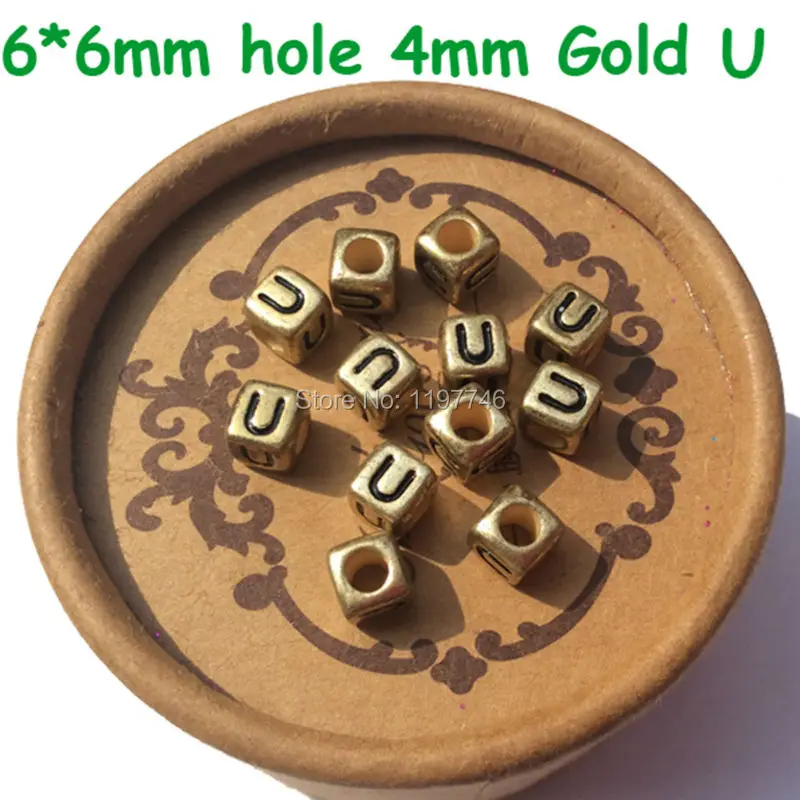 Letter Alphabet Beads 6mm 2600pcs Gold Acrylic Cube Big Hole Beads Handmade Accessories For Jewelry Making diy Necklace Bracelet