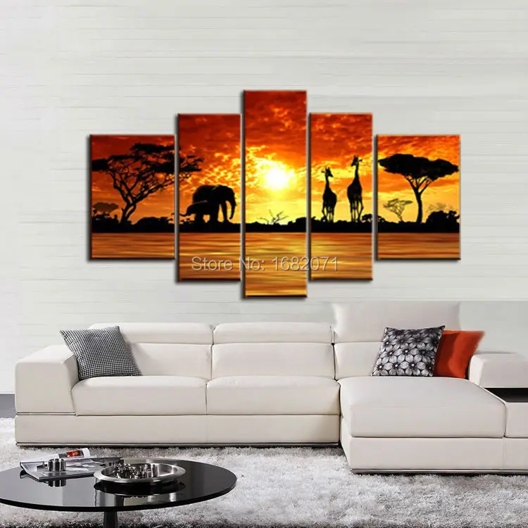 

Superb Skills Artist Hand-painted Canvas Africa Landscape Oil Painting Beautiful Sunset Landscape and Animal Oil Canvas Painting