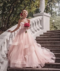 Verngo – robe De mariée en Organza rose sans manches, tenue De bal luxueuse