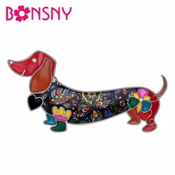 Bonsny Statement Alloy Enamel Smile Dachshund Dog Brooches Clothes Scarf Decoration Jewelry Pin For Women Girls Gift Bijoux