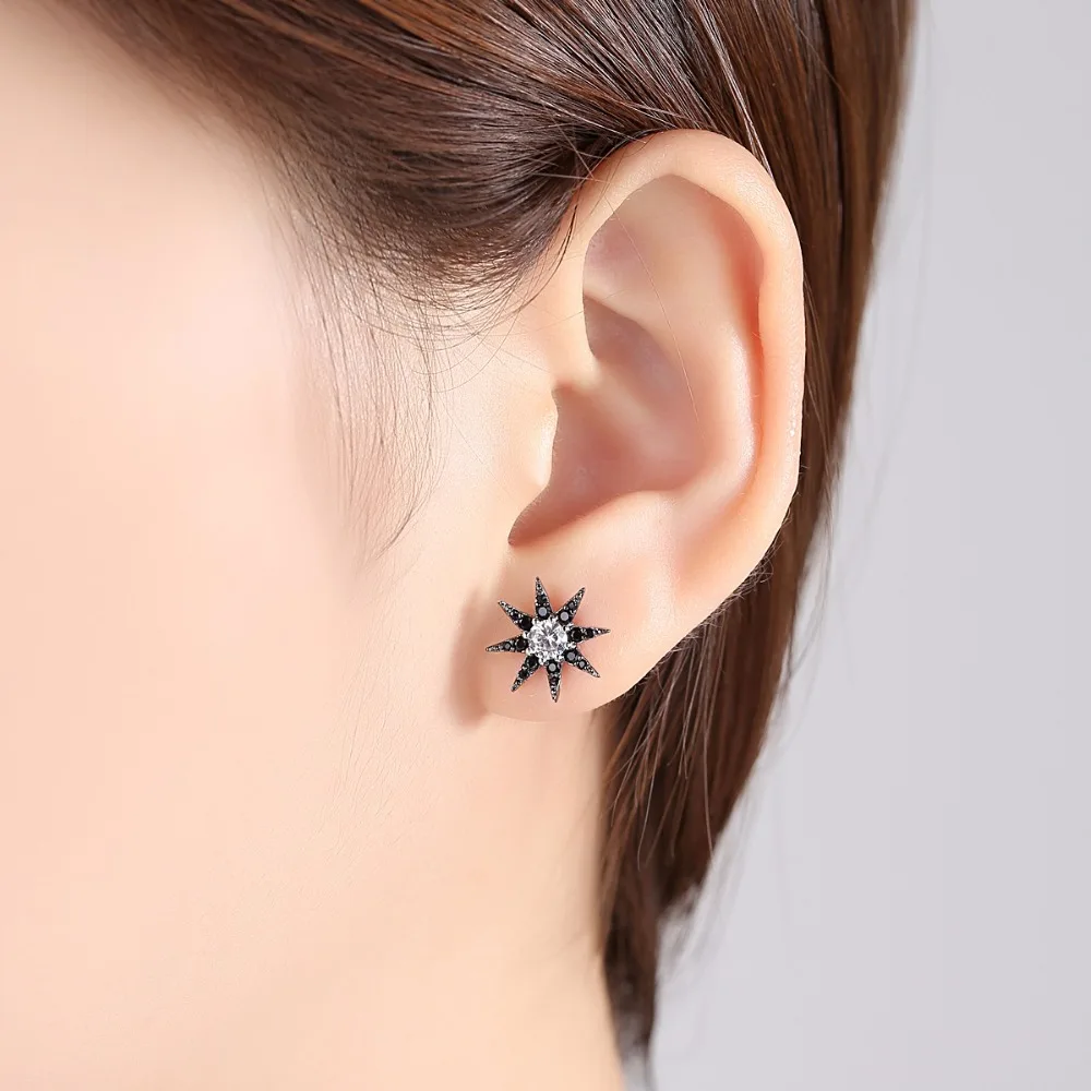 LUOTEEMI Delicate Asymmetric Personality Black Zircon Moon Star Long Chain Earrings for Women Gothic Girl Party Accessories