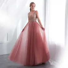Pink Beaded V-Neck Evening Dress #3