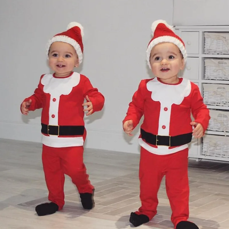 Red Santa Claus Baby Boy Clothes Sets Father Christmas Costumes Newborn T-Shirt Pant Caps Clothing Suit Jumpsuit Fleece Outfits