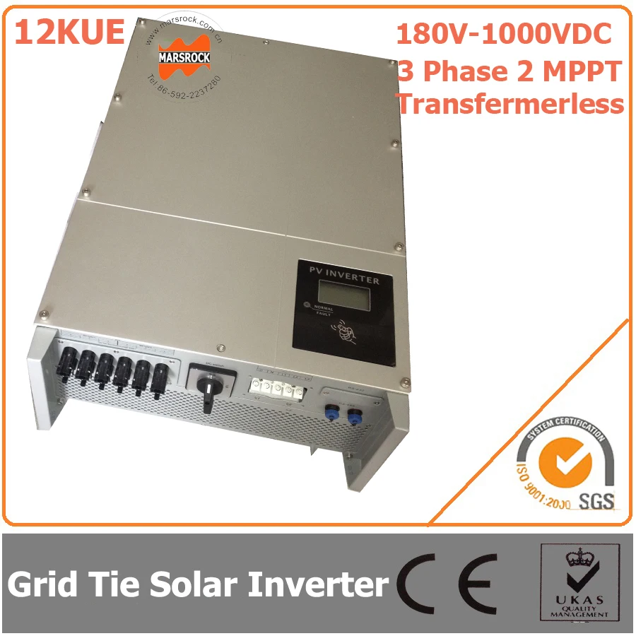 

12000W/12KW 180V-1000VDC Three Phase 2 MPPT Transformerless Waterproof IP65 Grid Tie Solar Inverter with CE, RoHs Certificates