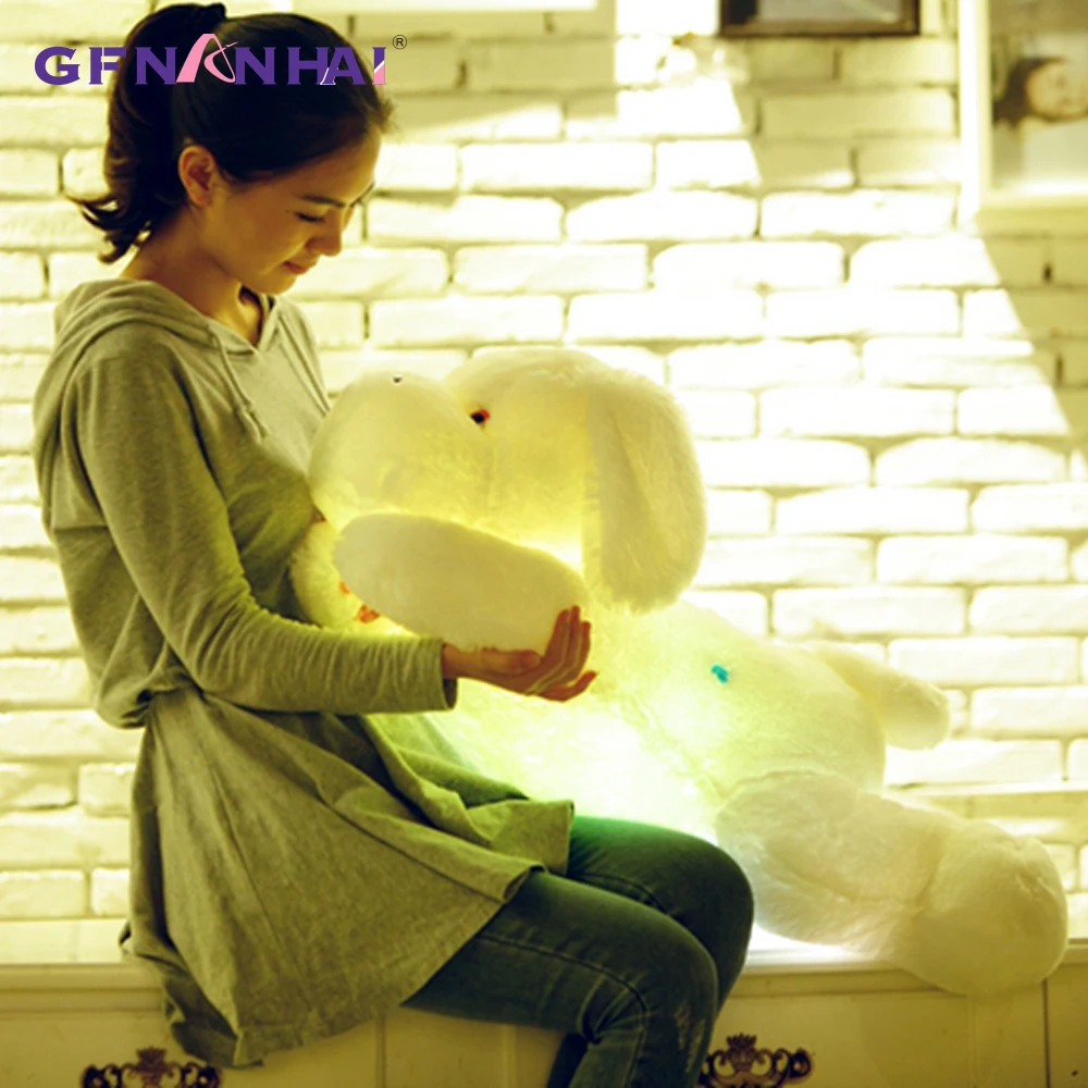 50/80cm Glowing LED Light Lying Dog Plush Toy Stuffed Soft Colorful Luminous Animal Dog Pillow Dolls Children Christmas Gift