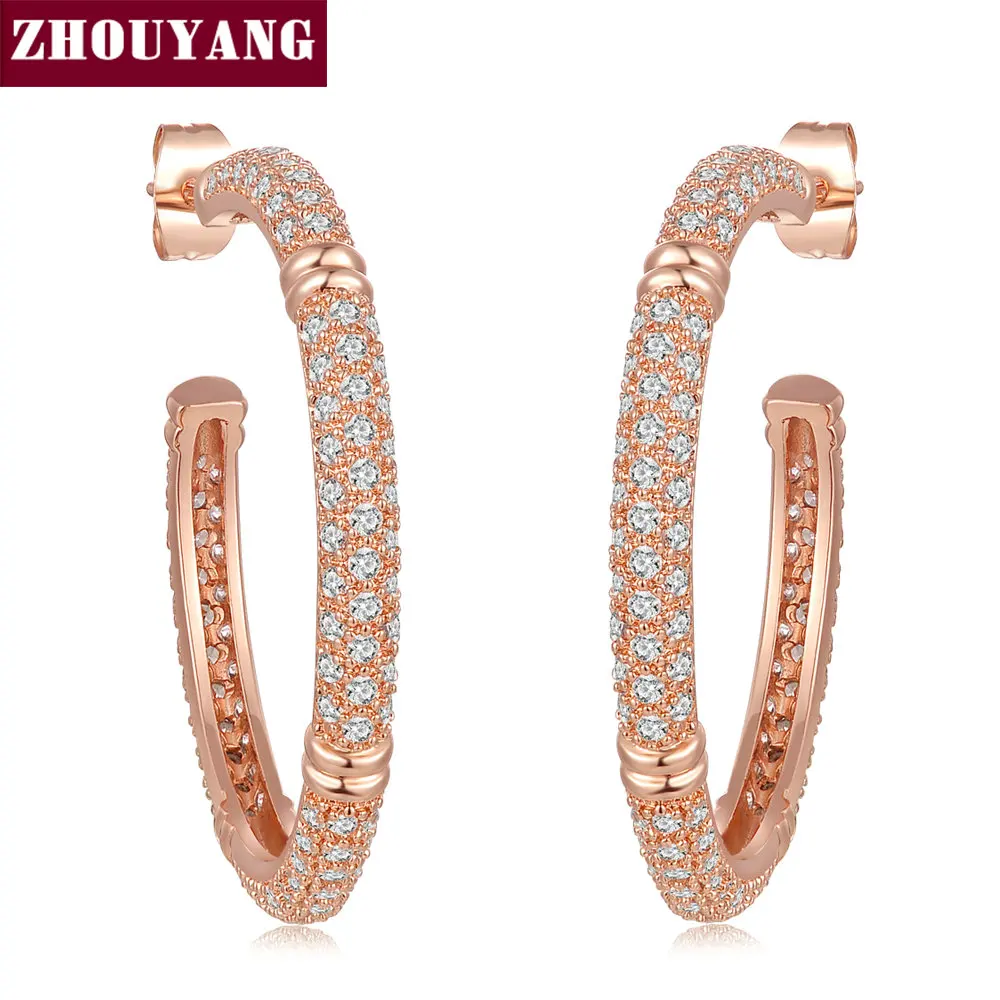 ZHOUYANG ZYE617 Crystal Mosaic Hoop Earrings Rose Gold Color Jewelry Made with Genuine Austrian Crystal